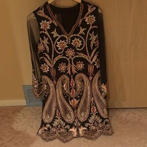Elegant Black and Gold Embroidered Long Sleeve Kurta